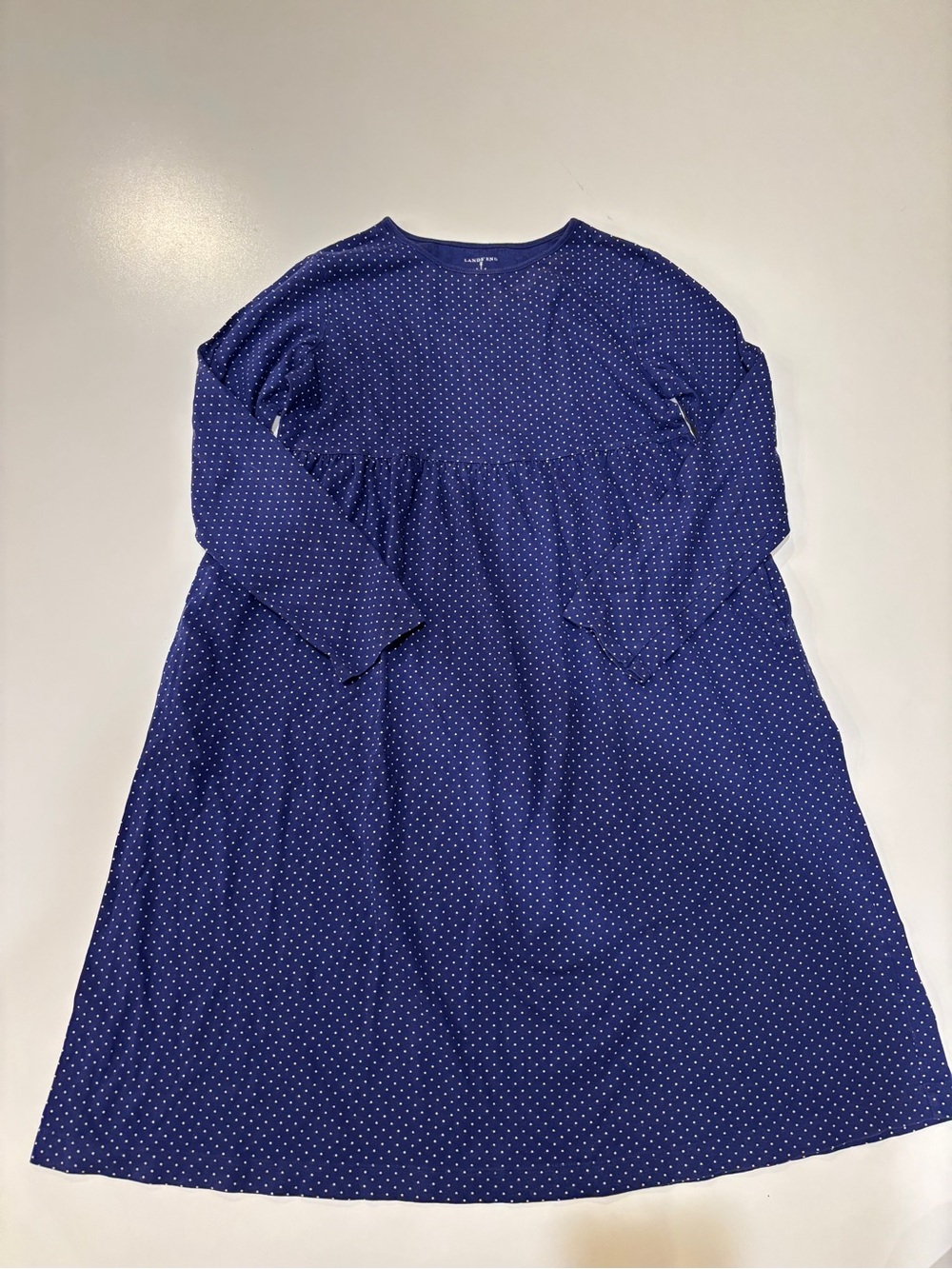 Lands' End Navy and White Polka Dot Long-Sleeve Girl's Dress